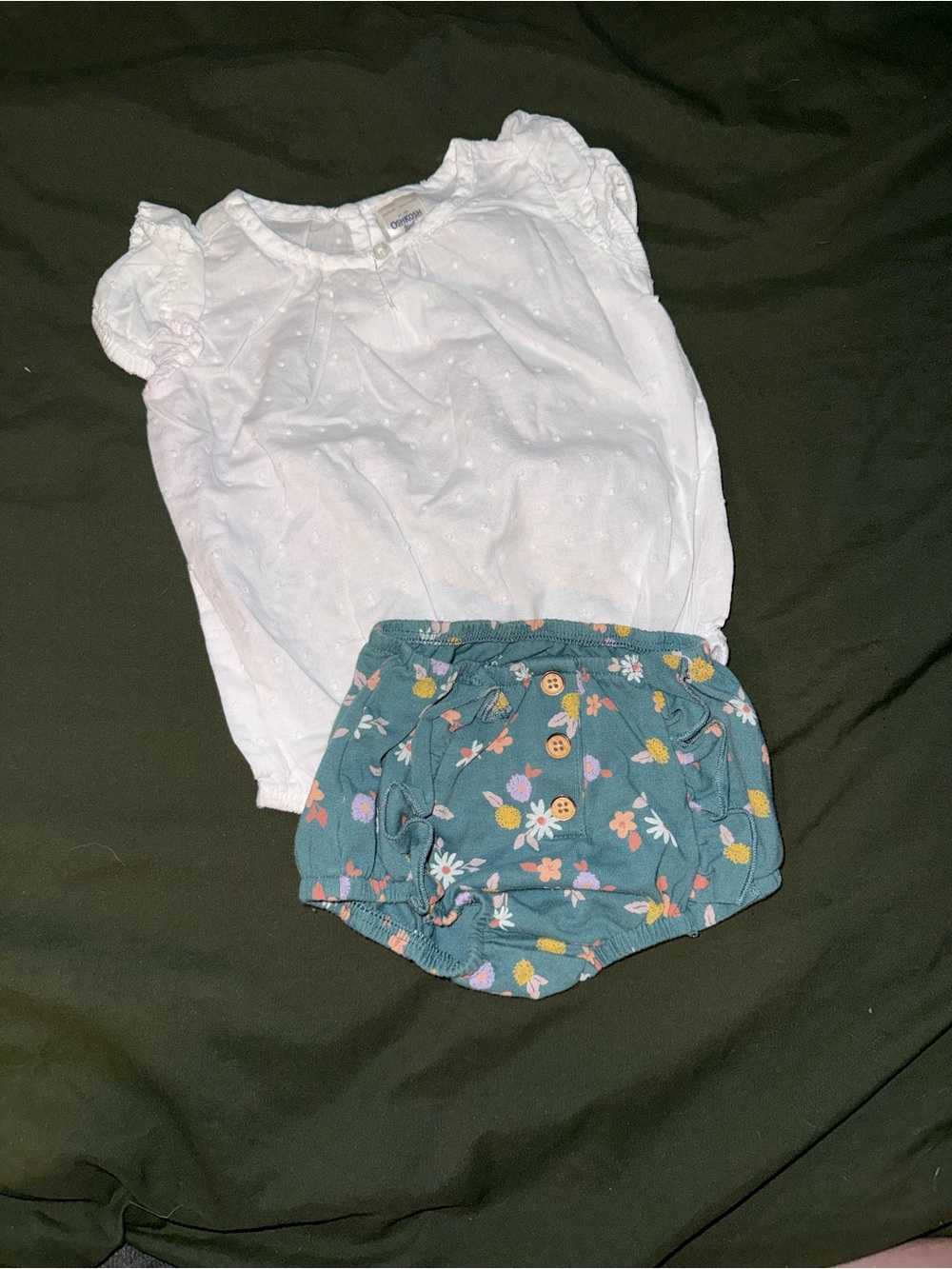 Cat & Jack White Eyelet Top with Teal Floral Diaper Cover